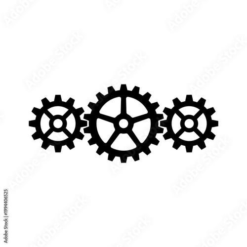 Three interlocking metal gears arranged in a horizontal row