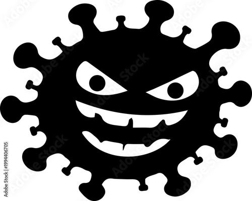 Black Virus Emoji Icons with Funny and Angry Expressions Silhouette Microbe Characters