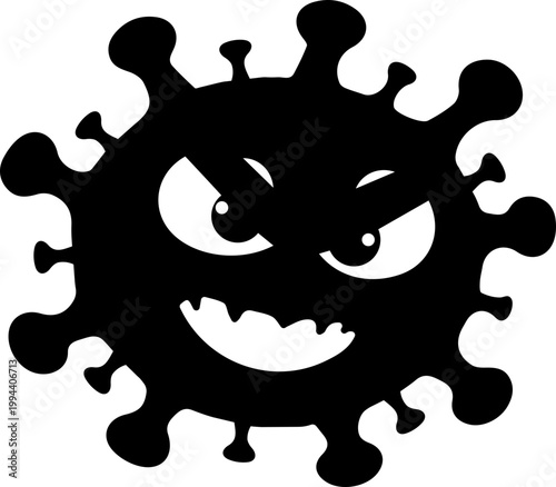 Black Virus Emoji Icons with Funny and Angry Expressions Silhouette Microbe Characters