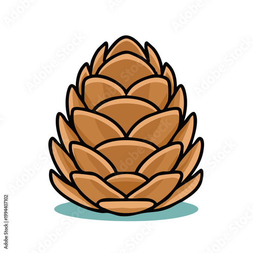Stylized brown pinecone illustration with layered scales and a subtle shadow detail