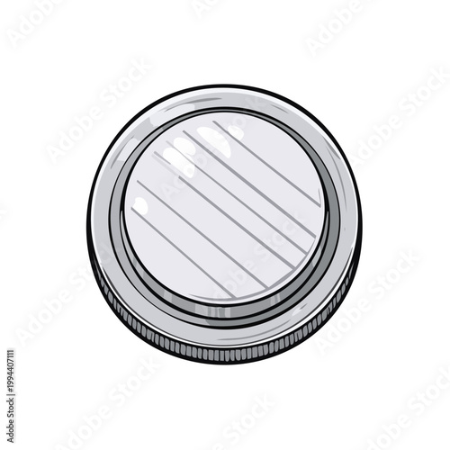 Round Metal Object with Reflective Surface and Ribbed Edge Illustration