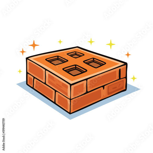 Orange Brick with Four Holes and Sparkles Illustration