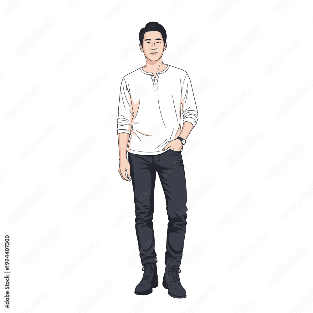 Naklejka premium Full Body Illustration of a Young Man Standing Confidently 3.