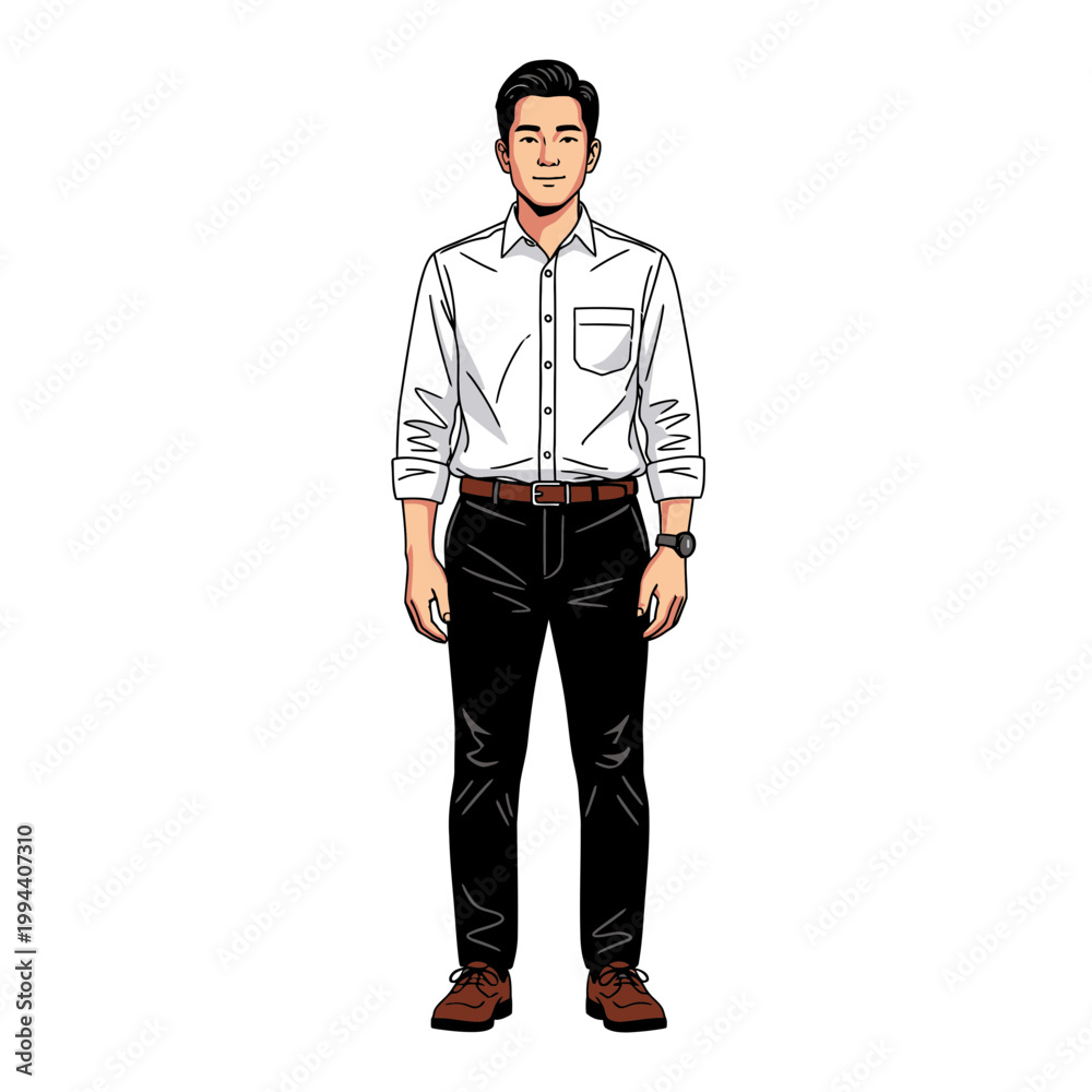 Fototapeta premium Full Body Shot of a Young Asian Man in Business Attire.
