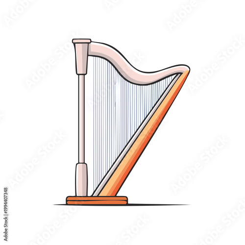 Elegant Harp Musical Instrument With Many Strings and Curved Frame Playing Melodies
