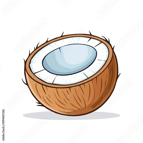 Freshly Cut Tropical Coconut Half with White Flesh and Blue Center