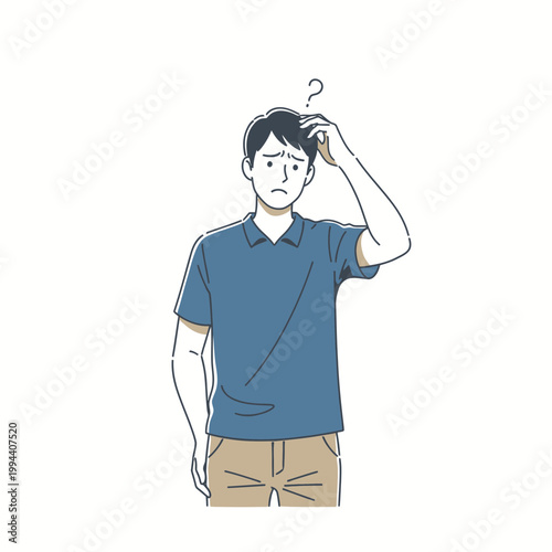 Man scratching head with question mark above him.