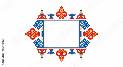 Traditional Asian ornamental frame with central empty space for text or image, decorative border design for cultural events. digital illustration