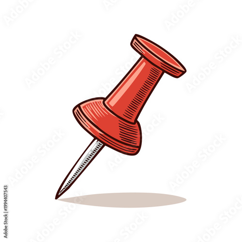 Illustration of a red pushpin with a sharp metal point and a textured head