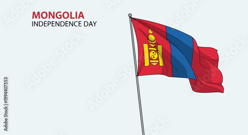 Mongolia independence day celebration with waving national flag on pole. Mongolia national flag represents country pride and freedom. Concept Mongolia independence day for patriotic events.