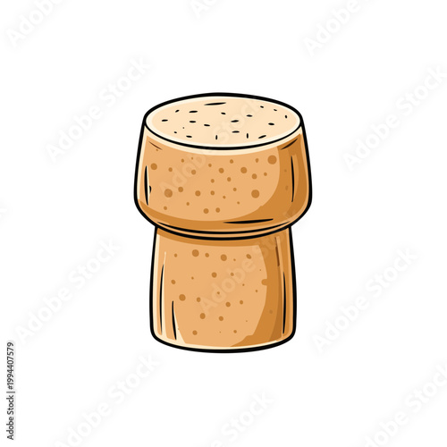 A simple illustration of a champagne cork on a white background