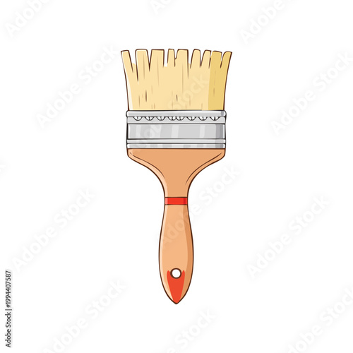 Wooden handled paint brush with bristles ready for artistic creation and home renovation