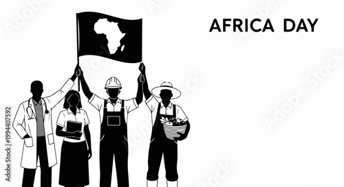 Africa Day celebration vector illustration with diverse people holding continent flag. Africa Day unity concept for national holiday and cultural events. Africa Day pride and heritage vector.