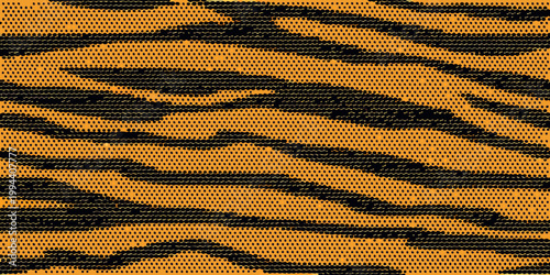 A seamless pattern of bold orange and black tiger stripes