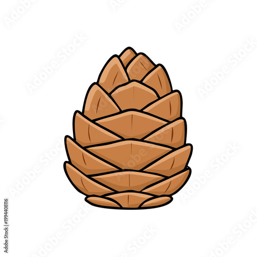 Hand-drawn Illustration of a Single Brown Pine Cone with Layered Scales Detailed Outline