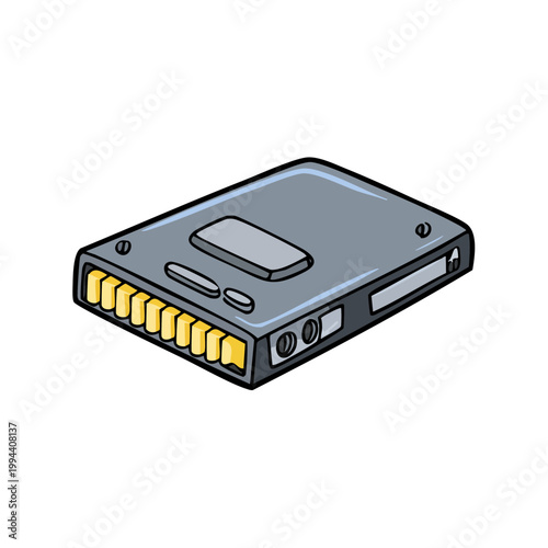 Isometric illustration of a modern solid state drive with gold connectors and ports