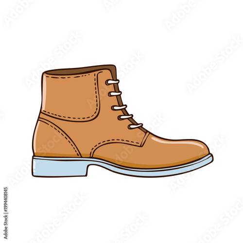 Stylized Tan Leather Lace Up Work Boot Side View Illustration