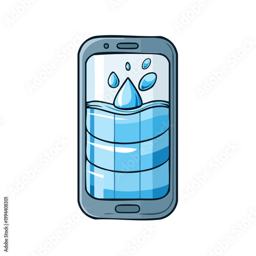 Smartphone screen displays refreshing water level rising, symbolizing hydration tracking or water conservation app