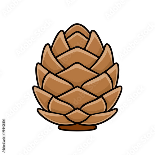 Stylized cartoon illustration of a brown pine cone with visible scales and outlines