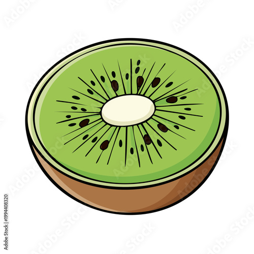 Fresh Half Kiwi Fruit Cut Open Showing Green Flesh and Black Seeds Inside Isolated