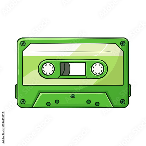 Green retro audio cassette tape illustration with a clean white background