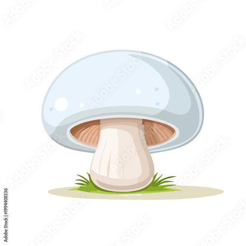 Whimsical Cartoon Mushroom Growing in Green Grass