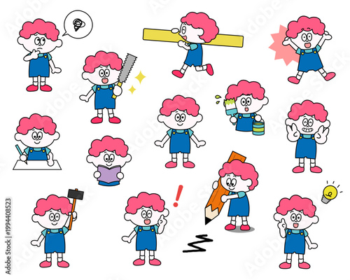 かわいい男の子のイラストセット（技術）（ベクター）