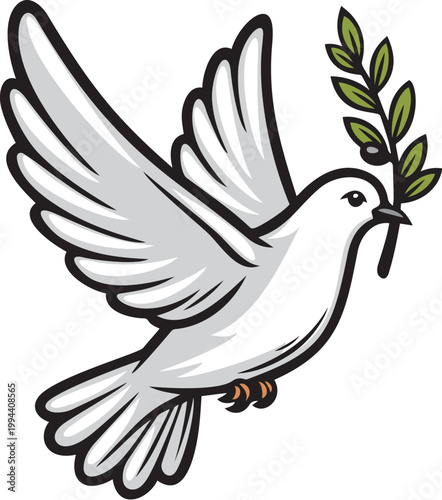 Dove of peace with olive branch. Hope, peace and harmony symbol.