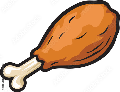 Roasted chicken leg. Crispy golden meat portion.