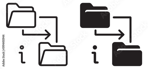 file folder transfer icon with arrow, data move concept, outline and silhouette vector illustration isolated on transparent background