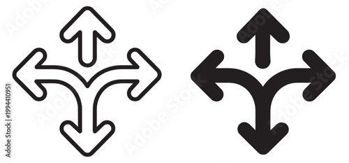 four direction arrows icon, navigation and move symbol, outline and silhouette vector illustration isolated on transparent background