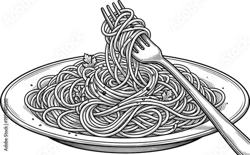 Minimalist Spaghetti Plate Line Art Illustration