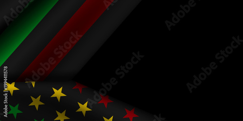 June 19 is Juneteenth Day. Flag and area for text. Great for posters, banners, social media and more. Black background.