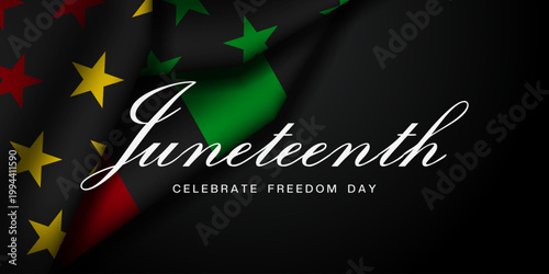 June 19 is Juneteenth Day. Flag. Great for posters, banners, social media and more. Black background.