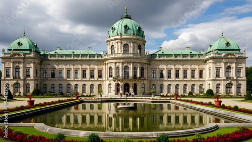 The grand Hofburg Palace stands majestically with gardens and a pond in Vienna