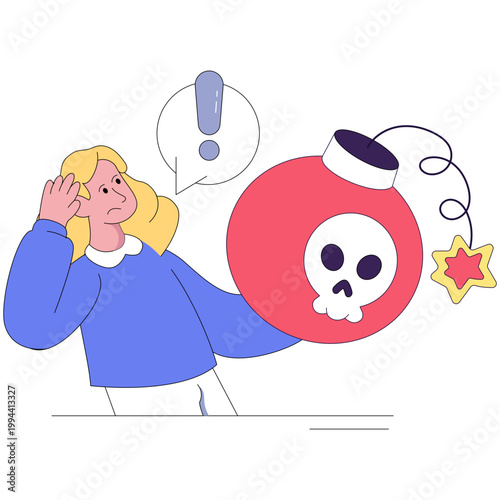 Fotografie Cyber bomb illustration, editable flat illustration