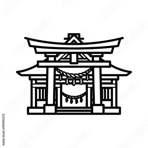 Japanese Shrine Torii Gate Icon - Traditional Architecture Outline Vector