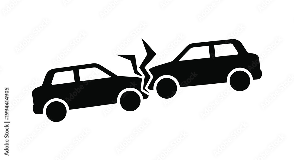 Naklejka premium Two cars colliding head on depicted in a striking black silhouette