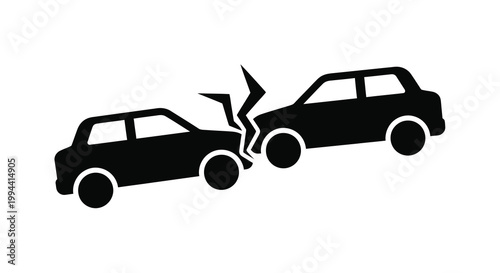 Two cars colliding head on depicted in a striking black silhouette