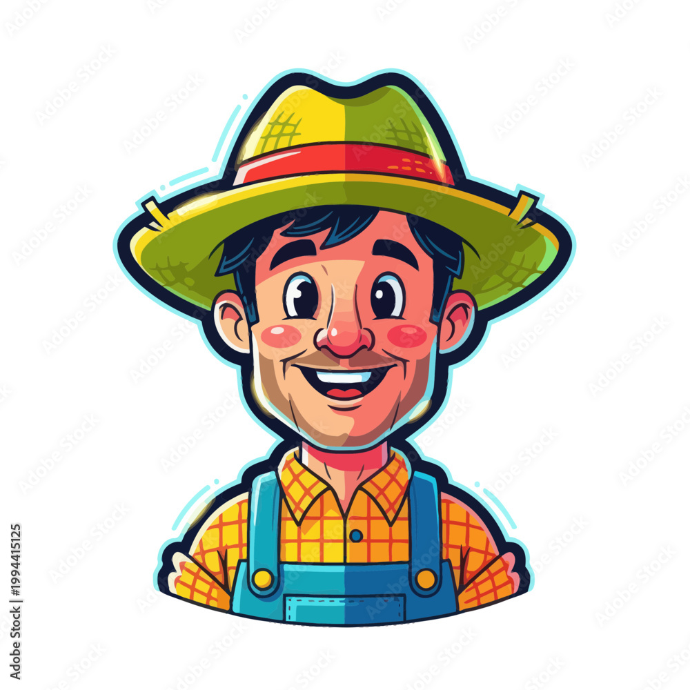 Obraz premium Happy Farmer Cartoon Character Avatar Icon