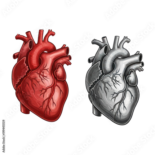 Human Heart Anatomy Illustration - Red and Gray