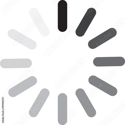 Loading spinner icon displays a circular progression of rounded segments that indicate an active digital process or wait state on a computing device.