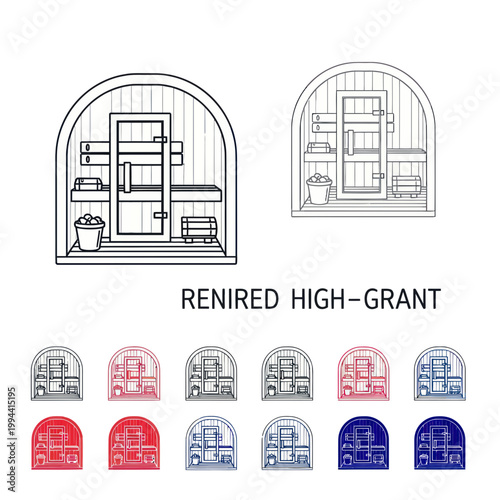 Sauna Interior Design Variations: Line Art and Color Options