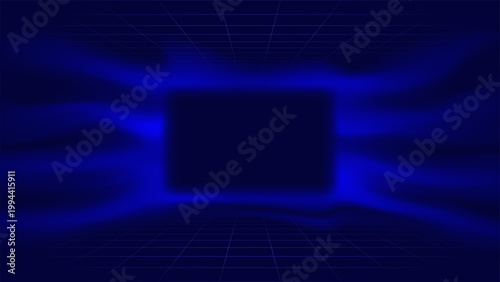 Neon color background, retro futuristic laser grid, copy space in frame. Synthwave 80s style. Abstract background for placing displaying products, presentation, advertising. Place for text. Vector