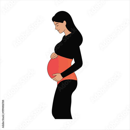 Pregnant woman with highlighted belly in black clothing