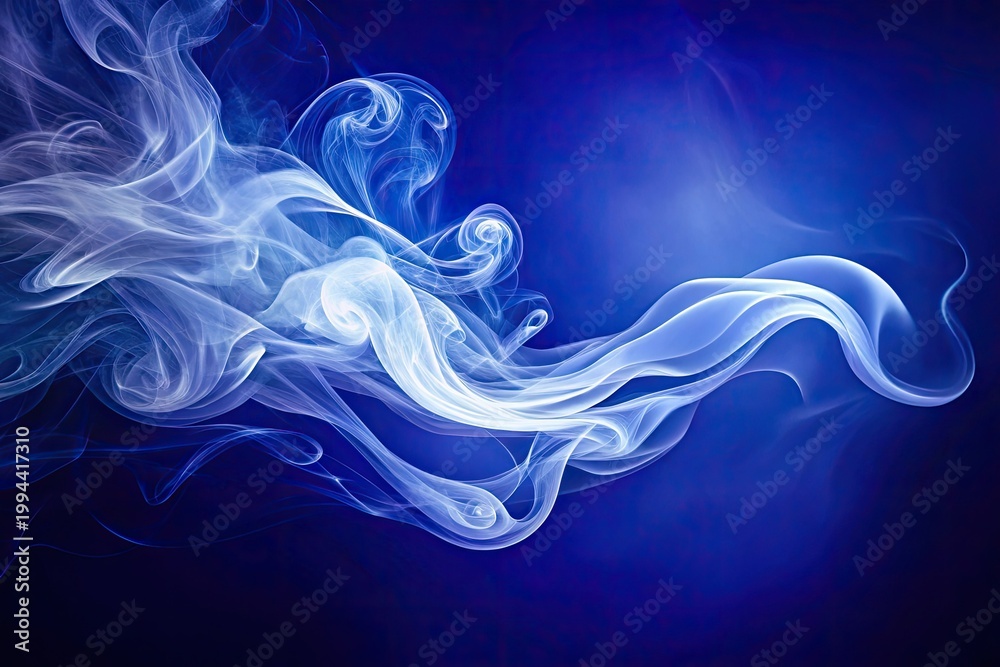 Obraz premium Swirling white smoke against dark blue background, abstract motion