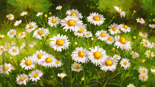 Amazing chamomile field. Summer flowers .