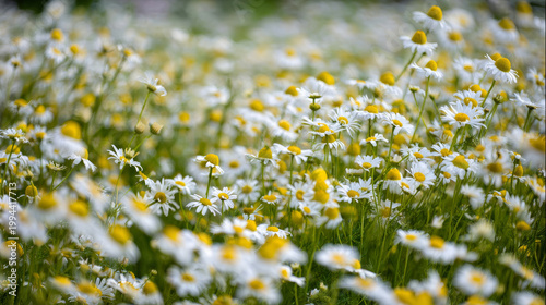 Amazing chamomile field. Summer flowers .