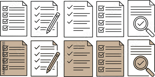 Checklist and to do list icons completion tasks and progress tracking
