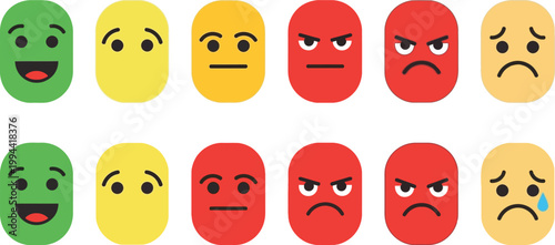 Colorful emoji faces displaying a range of human emotions and expressions